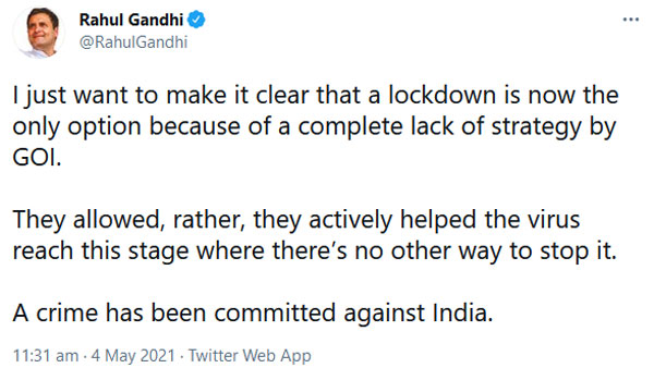 Rahul Gandhi slams Central Vista scheme in Twitter Rahul Gandhi slams Central Vista scheme in Twitter