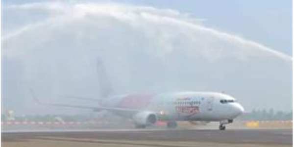 Water salute welcome to flight from Maldives to Trichy - Passenger excitement Water salute welcome to flight from Maldives to Trichy - Passenger excitement