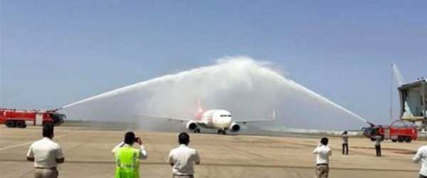 Water salute welcome to flight from Maldives to Trichy - Passenger excitement Water salute welcome to flight from Maldives to Trichy - Passenger excitement