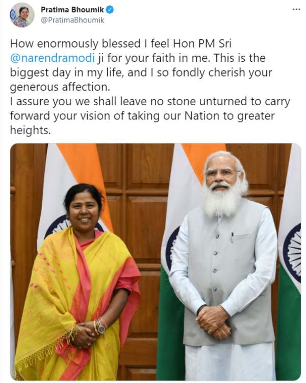 Pratima Bhowmik First resident of Tripura gets union cabinet berth Pratima Bhowmik First resident of Tripura gets union cabinet berth