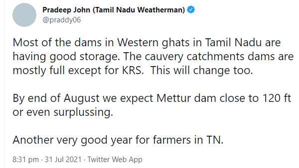 Most of the dams in Western ghats in Tamil Nadu are having good storage says Tamil Nadu Weatherman Pradeep John Most of the dams in Western ghats in Tamil Nadu are having good storage says Tamil Nadu Weatherman Pradeep John