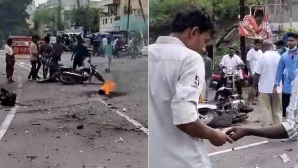 விழுப்புரத்தில் பயங்கரம்... நாட்டு வெடிகுண்டு வெடித்ததில் பைக்கில் சென்ற  தந்தை, மகன் உடல் சிதறி பலி 