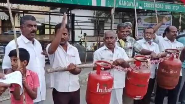 மலை போல் உயர்ந்த சிலிண்டர் விலை... மாலை போட்டு போராடிய மார்க்சிஸ்ட் கம்யூனிஸ்ட் 