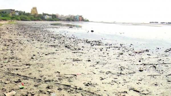 Sea recedes by 100m in Rameswaram Devotees were surprised Sea recedes by 100m in Rameswaram Devotees were surprised