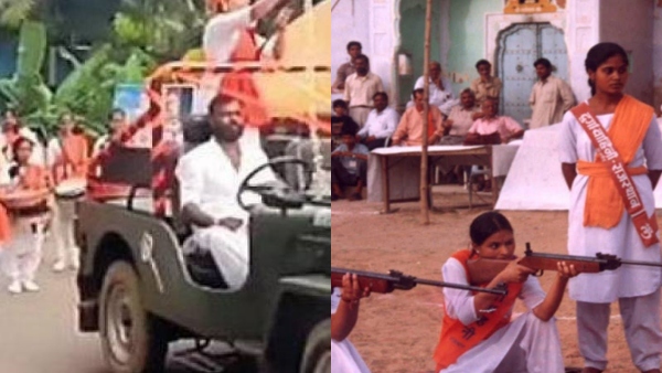 வாளை ஏந்திக் கொண்டு அணிவகுத்த வி.ஹெச்.பி பெண்கள்! ஜாமீனில் வரமுடியாத பிரிவில் கேஸ் போட்ட கேரள போலீஸ் 