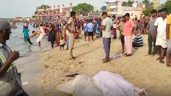 துணியை கட்டிக் கொண்டு கடலில் விழுந்த தம்பதி