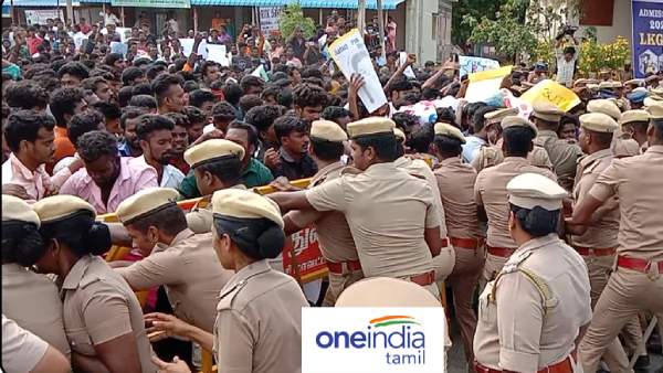 சின்னசேலம் மாணவி மரணம்.. பள்ளி முன் வெடித்த வன்முறை.. போலீஸ் வாகனத்திற்கு தீ வைத்த போராட்டக்காரர்கள்! 