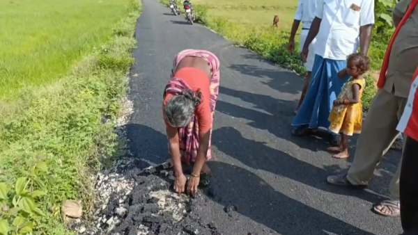Old Woman Dismantles Newly Constructed Road In Tiruvannamalai Old Woman Dismantles Newly Constructed Road In Tiruvannamalai
