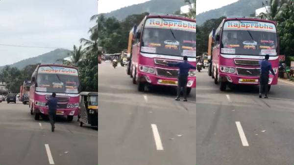 நிற்காமல் சென்ற தனியார் பஸ்.. ரோட்டில் தனி ஆளாக மறித்து மாணவர்களை ஏற்றிவிட்ட பள்ளி முதல்வர்-வீடியோ