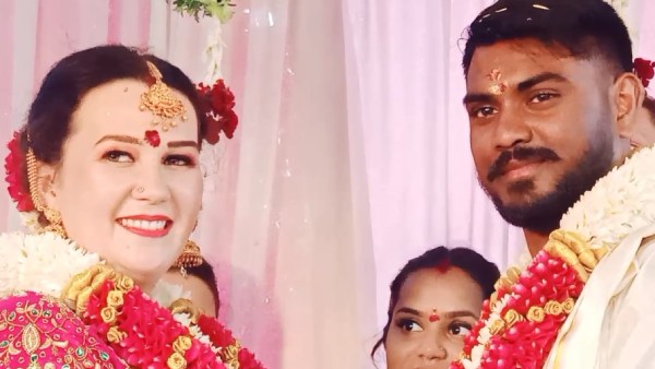 மாலை டும்டும்! பிரான்ஸ் மணமகள்..சிவகங்கை மணமகன்! களைகட்டிய காரைக்குடி! தமிழ்னா அவ்வளவு பிடிக்குமாம்!