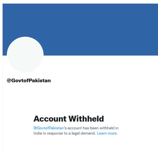 Pakistan govt twitter page with held in india Pakistan govt twitter page with held in india