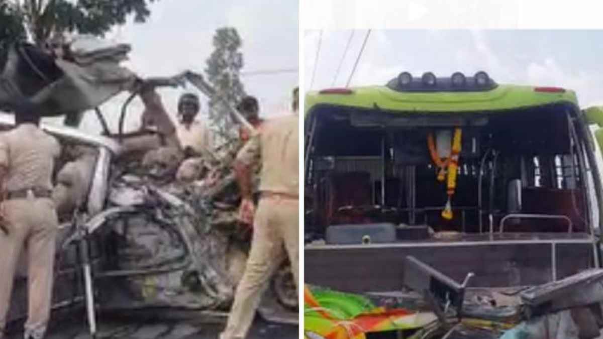 துண்டு துண்டா சிதறிய 10 உடல்கள்.. ஒரே காரில் எப்படி12 பேர்? பஸ் + கார் மோதி பயங்கர விபத்து.. மைசூரில்