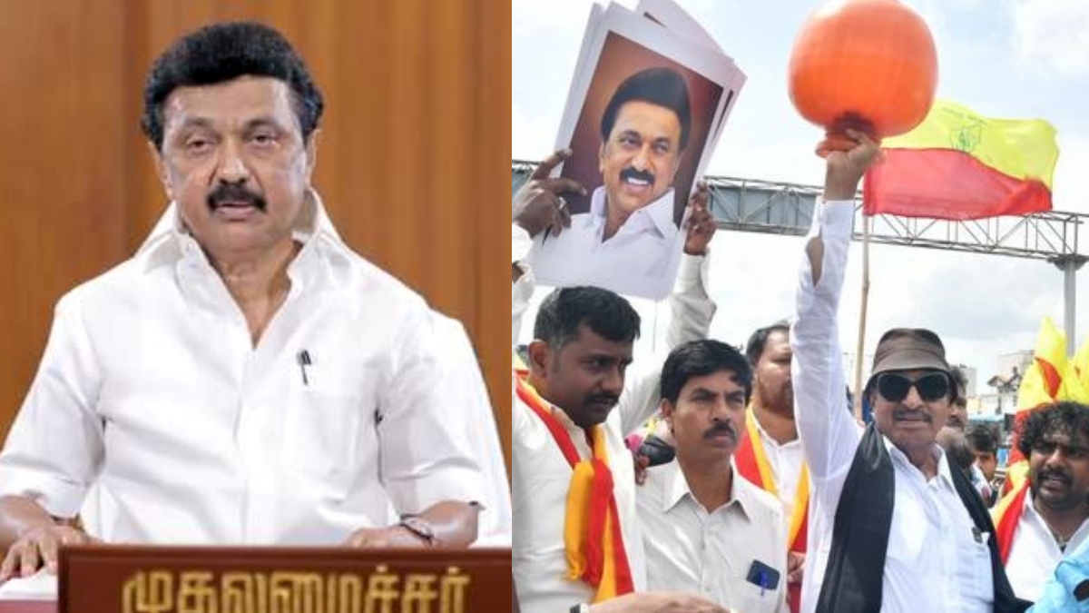 காவிரி:தமிழ்நாடு முதல்வர் ஸ்டாலின் உருவபடத்தை கிழித்து வாட்டாள் நாகராஜ் கும்பல் எல்லையில் போராட்டம்! 