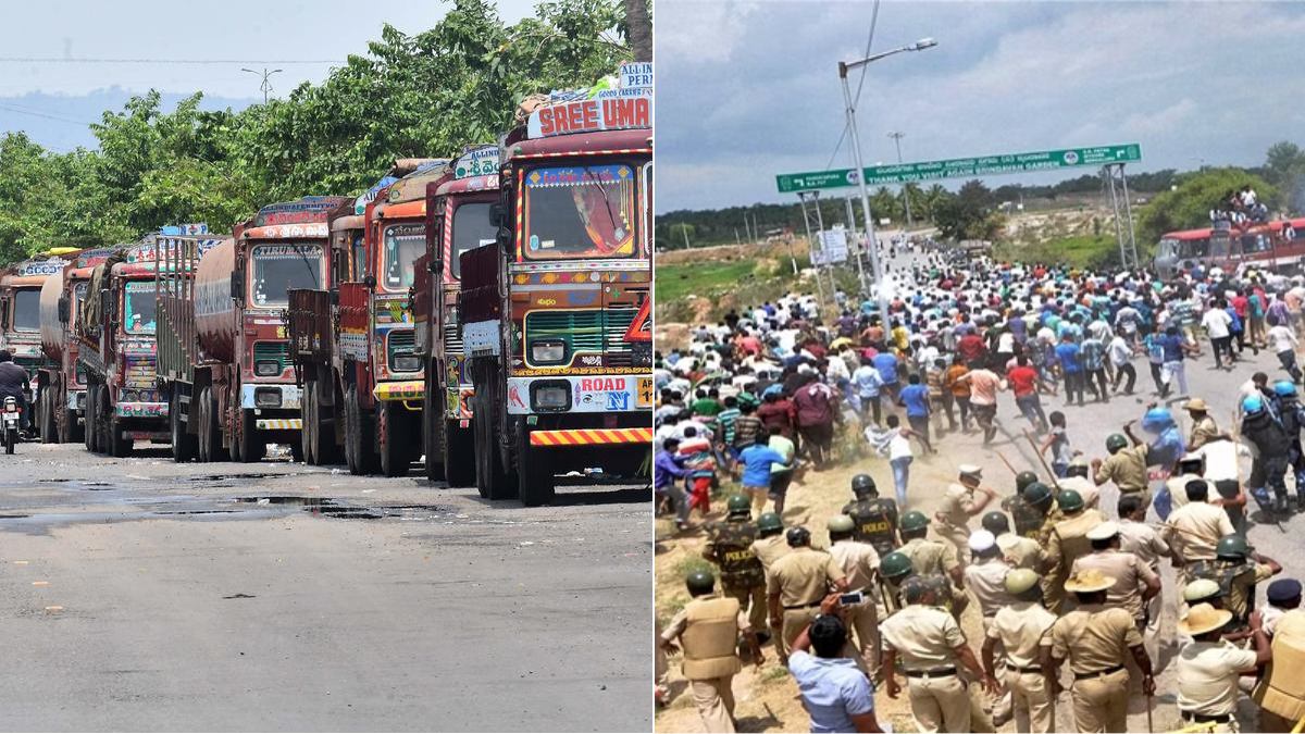 சீரியசாகும் பெங்களூர் பந்த்- தமிழ்நாடு லாரிகள் எல்லையில் நிறுத்தம்! தாக்குதல் அச்சத்தால் முடிவு! 