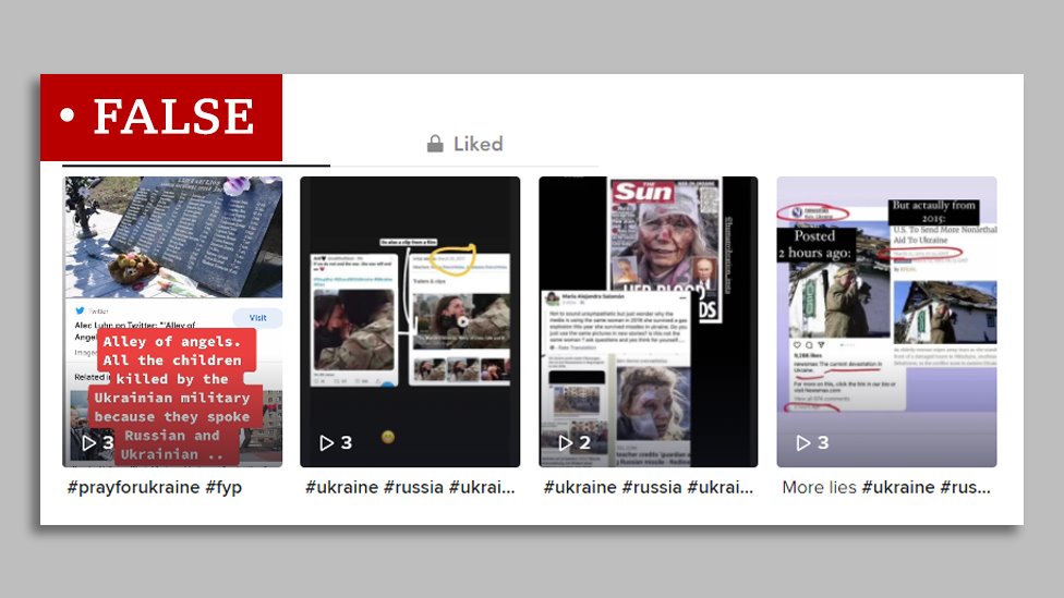 The videos posted by one of the pro-Russian accounts Jess promoting false claims about the war in Ukraine.